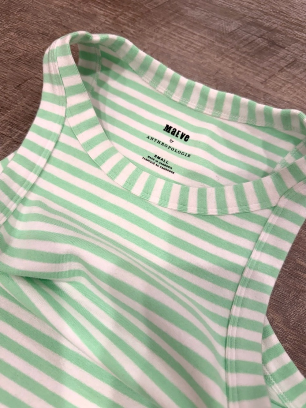NWT Anthropologie Maeve Krista Stripe Tank Top Mint Green White XS Fitted Cotton - Picture 6 of 8